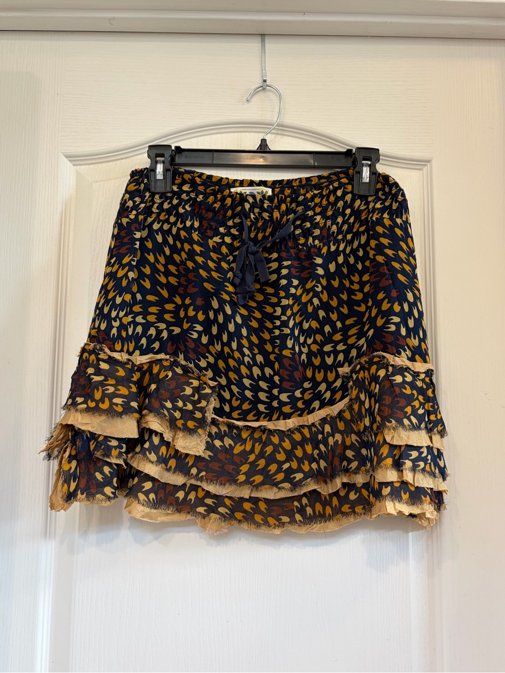 Free People Navy Mini Skirt with Mustard Teardrop Print